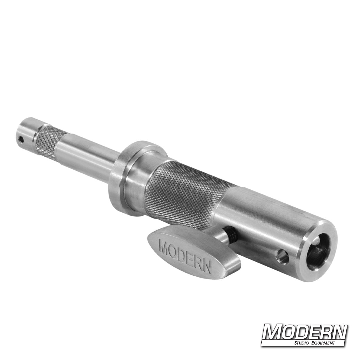 Combination Baby or Junior to male baby pin adapter at the bottom for lighting stands, rigging, and film grip equipment.