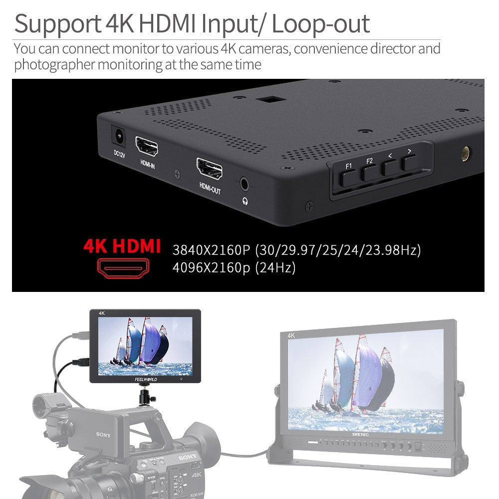 7" - 4K Camera Field Monitor Video Assist Full HD - T7 Plus FEELWORLD - Grip Support Store