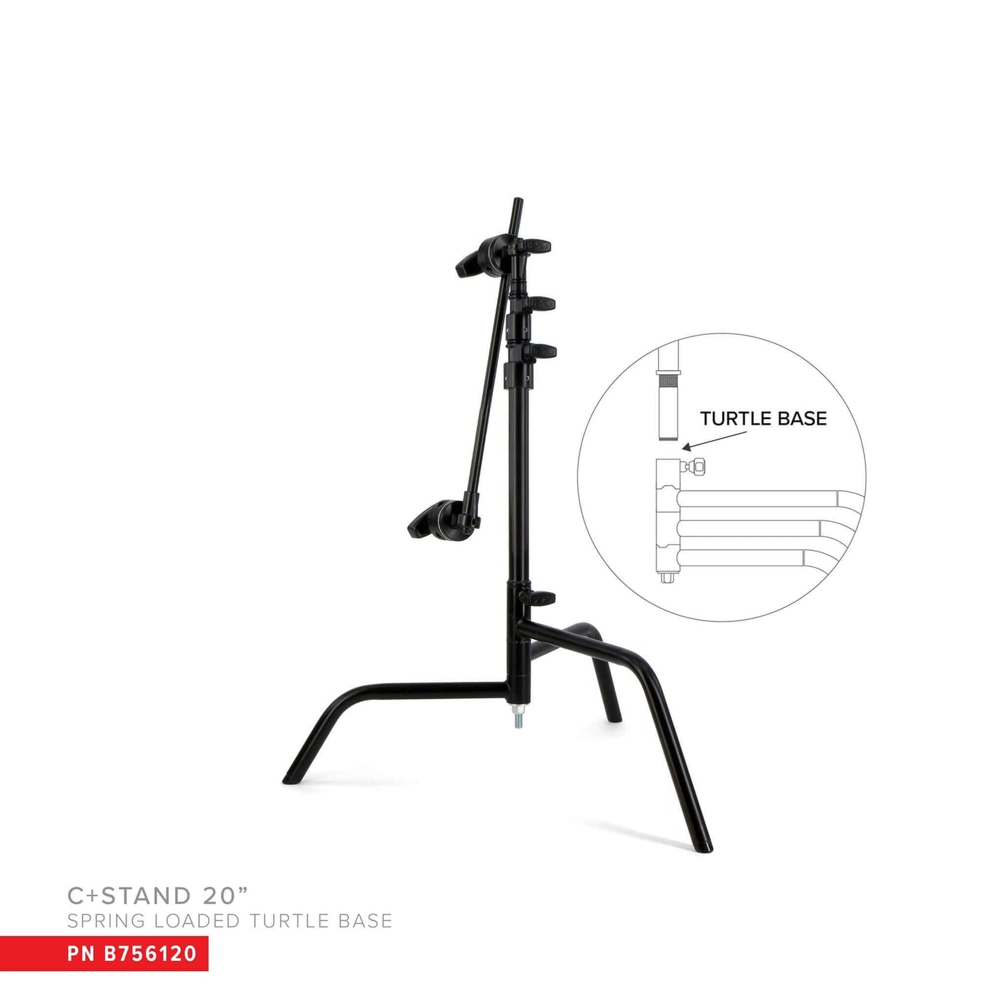 20" C+Stand w/Turtle Base, Grip Head & Arm Black - Grip Support Store
