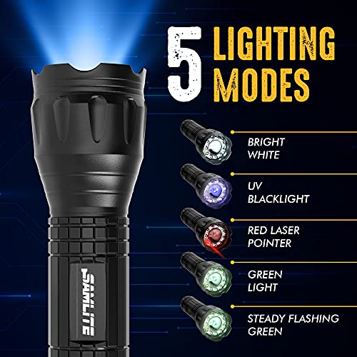 Tactical Flashlight with Red Laser and Magnetic Bottom - Water Resistant - (3 AAA Batteries Included) - Grip Support Store