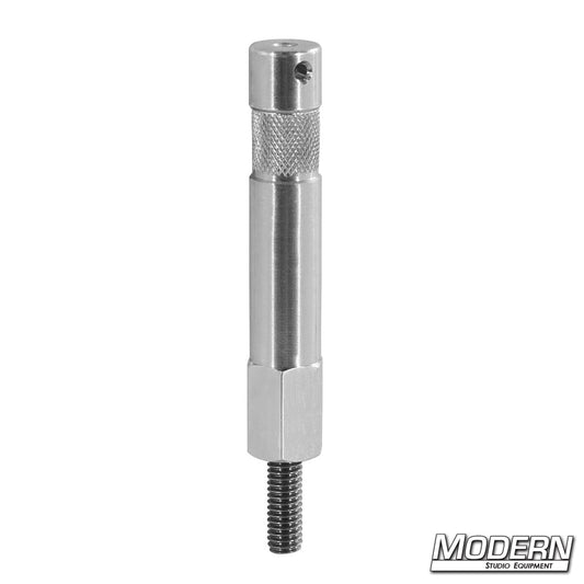 3" aluminum baby pin with 5/16" male thread – durable lighting mount accessory for grip and rigging setups.