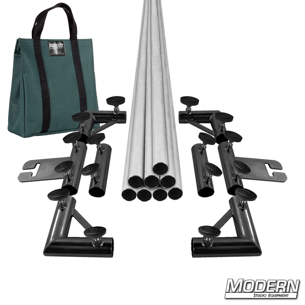 8' x 8' Breakdown Frame for Speed-Rail® with green bag and T-handles— heavy-duty aluminum grip frame for film & TV production, lighting, and rigging equipment | Modern Studio Equipment
