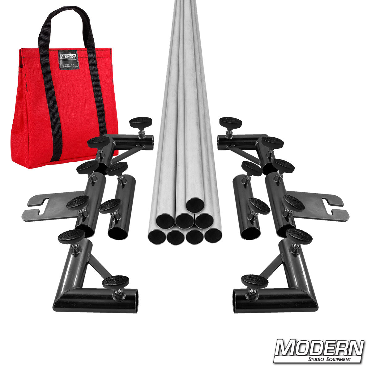 8' x 8' Breakdown Frame for Speed-Rail® with red bag and T-handles— heavy-duty aluminum grip frame for film & TV production, lighting, and rigging equipment | Modern Studio Equipment