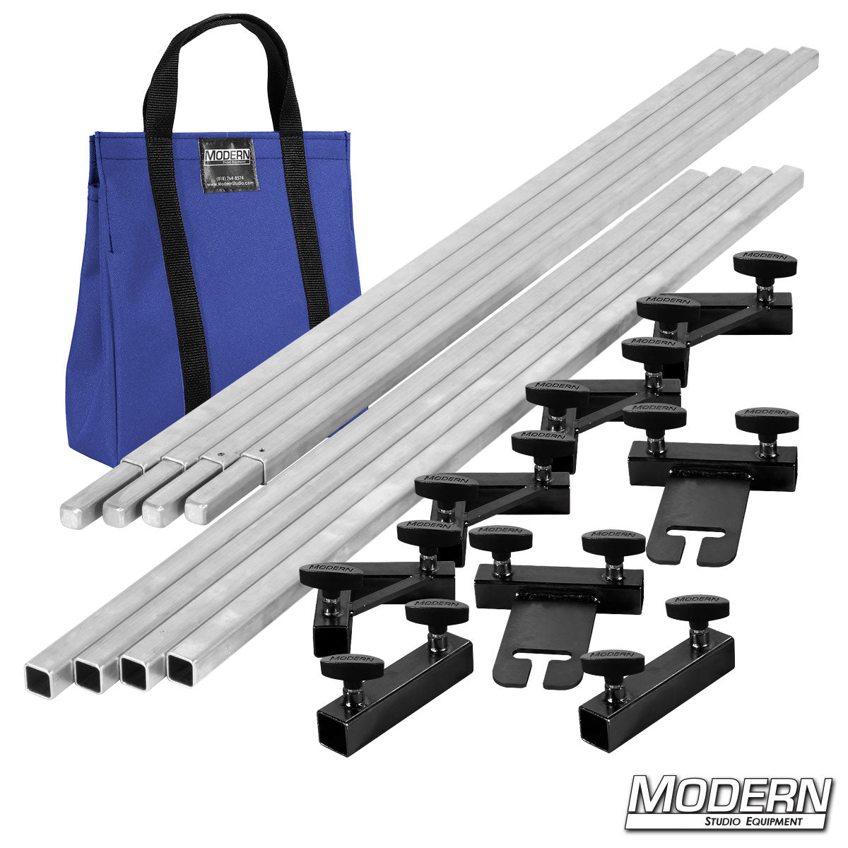 12' x 12' Breakdown Frame with Blue transport bag and T-Handles– professional grip frame system for on-set lighting | Modern Studio Equipment