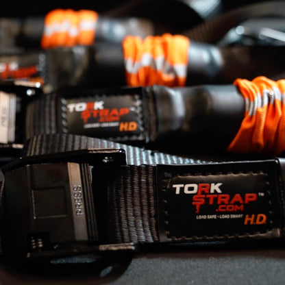TorkStrap 14' x 1.5'' Self Tensioning Tie Down Straps (2-PK) - Automatically Adapt to Load Shifts - 2,250LB Break Strength - Grip Support Store