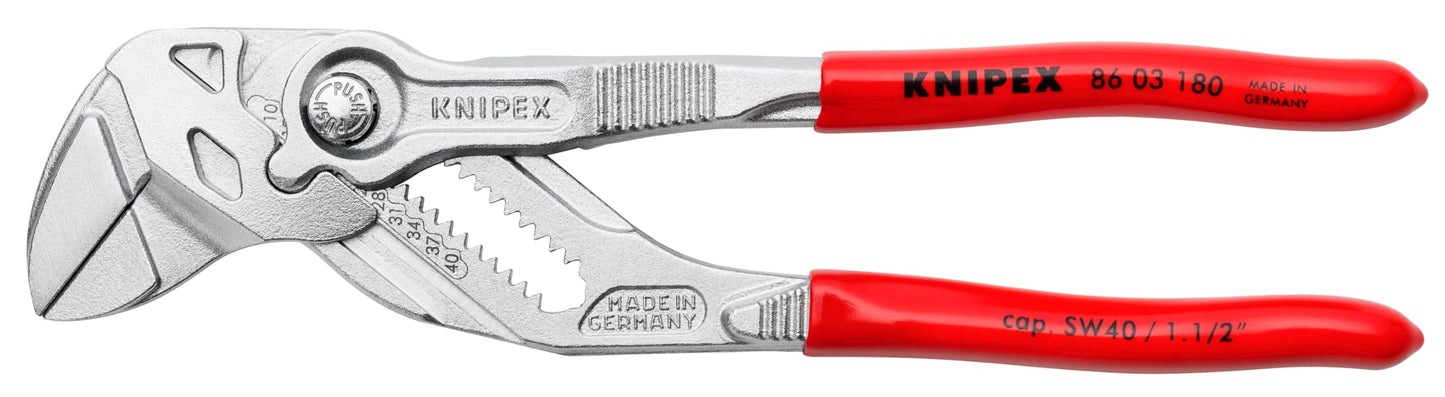 KNIPEX - Cobra Pliers, 7-1/4-Inch, Chrome (86 03 180), Red - Grip Support Store