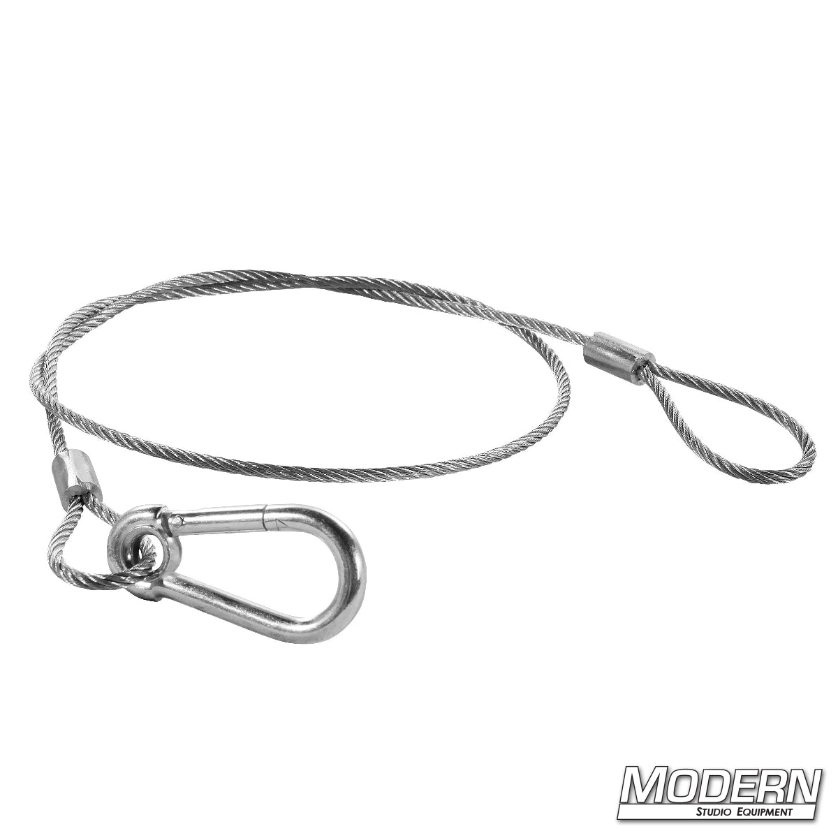 2-Foot Safety Cable in silver color – Heavy-Duty Steel Cable for Securing Film Lighting and Grip Equipment | Modern Studio Equipment