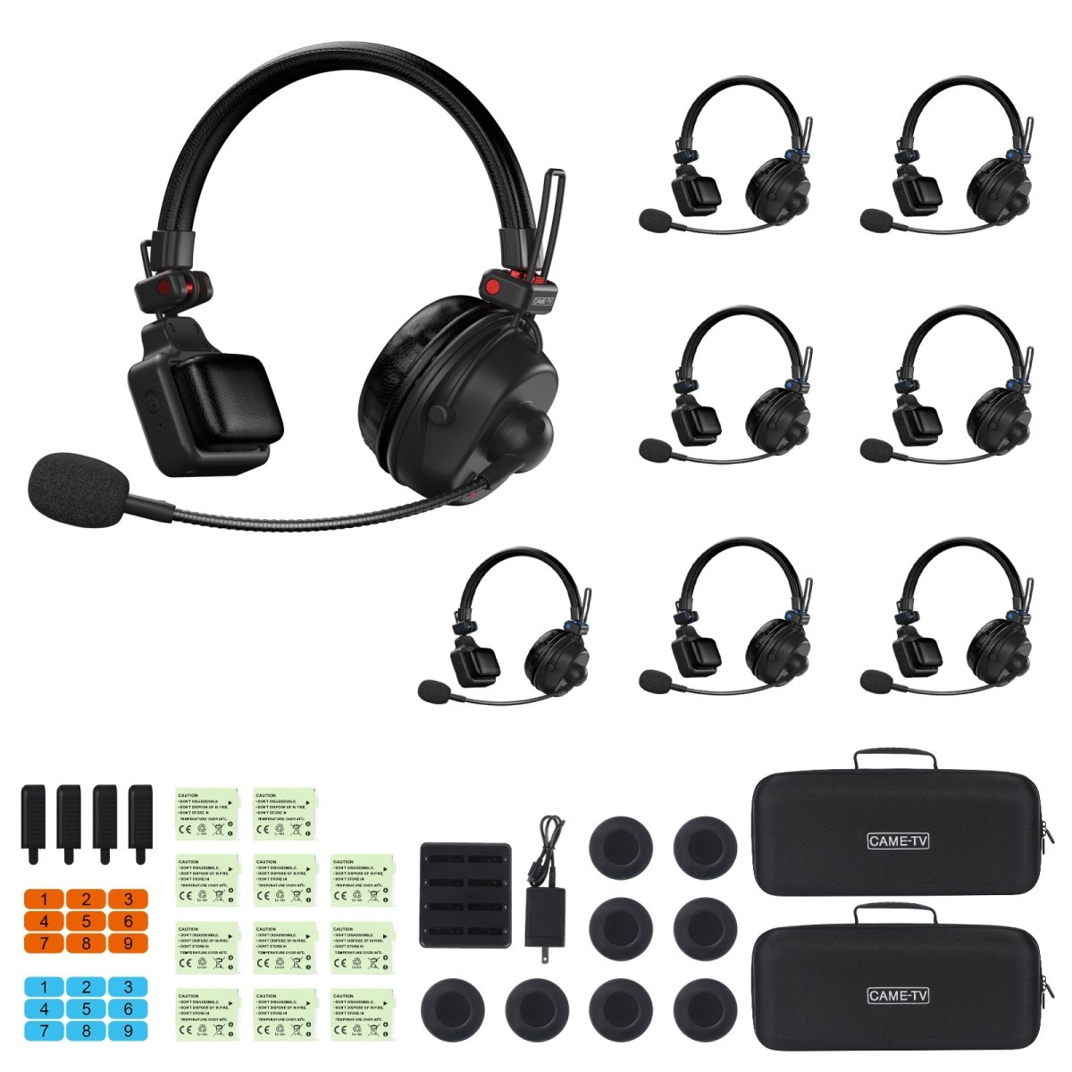 CAME-TV WAERO Pro Full Duplex Dual Antenna 1.9G Lightweight Wireless Intercom Headset - 8 Pack