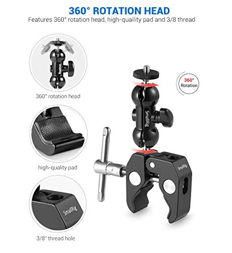 SMALLRIG Cool Ballhead Arm Super Clamp Mount Multi-Function Double Ball Adapter with Bottom Clamp - Grip Support Store