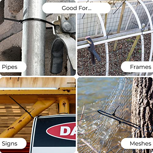 15" Black Zip Cable Ties (100 Pack), 120lbs Tensile Strength - Heavy Duty - Grip Support Store