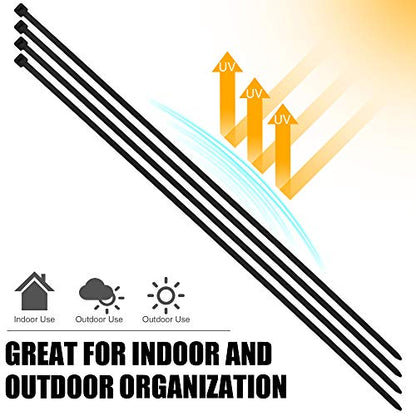 15" Black Zip Cable Ties (100 Pack), 120lbs Tensile Strength - Heavy Duty - Grip Support Store