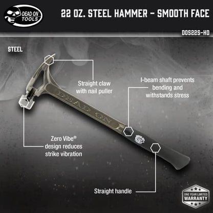 Dead On DOS22S 22-Ounce 18-Inch Steel (SMOOTH) Face Hammer - Grip Support Store