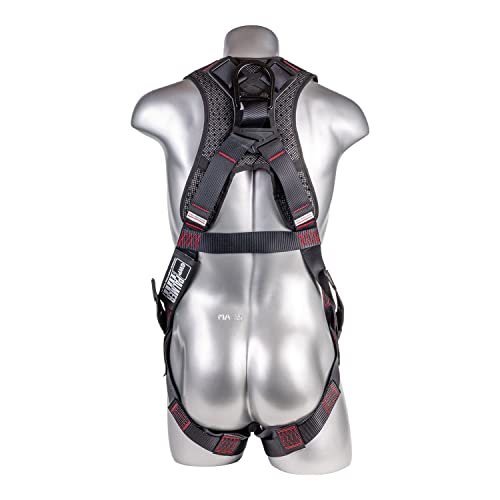 Fall Protection 5pt Safety Harness, 1D-Ring, Quick-Connect Buckle, Grommet Legs, Sewn in Back Pad I OSHA ANSI Compliant Personal Equipment (Black - Universal) - Grip Support Store