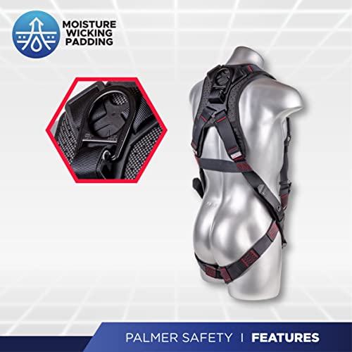 Fall Protection 5pt Safety Harness, 1D-Ring, Quick-Connect Buckle, Grommet Legs, Sewn in Back Pad I OSHA ANSI Compliant Personal Equipment (Black - Universal) - Grip Support Store