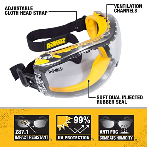 Dewalt - Clear Anti-Fog Dual Mold Safety Goggle, Clear Lens, 1 Pair - Grip Support Store